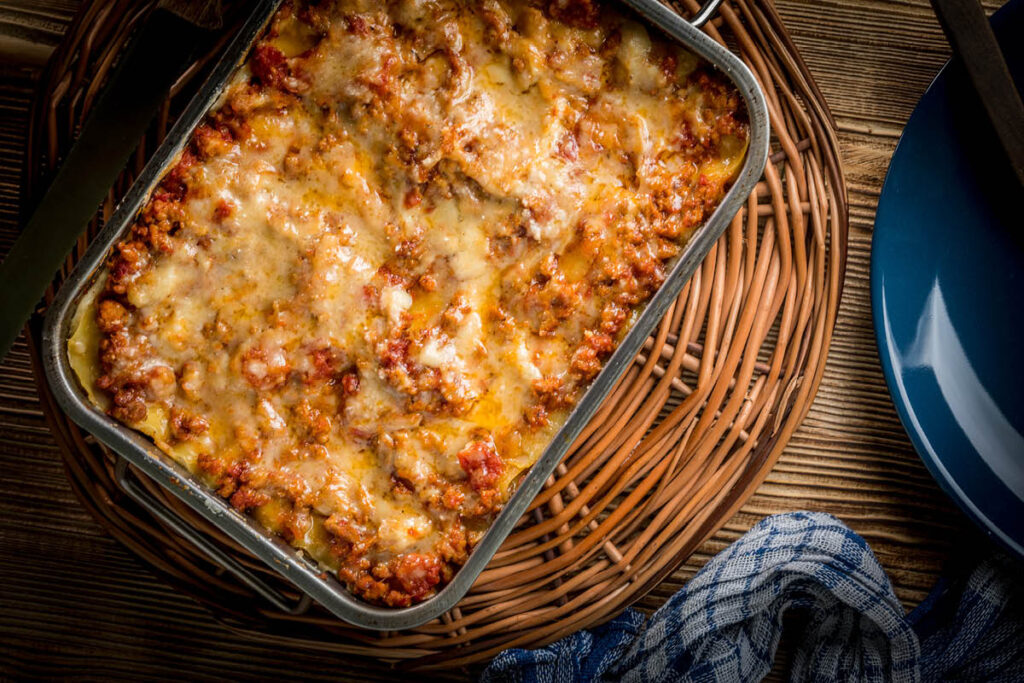 an authentic lasagne bolognese, a dish that's traditional at Christmas time in Emilia Romagna