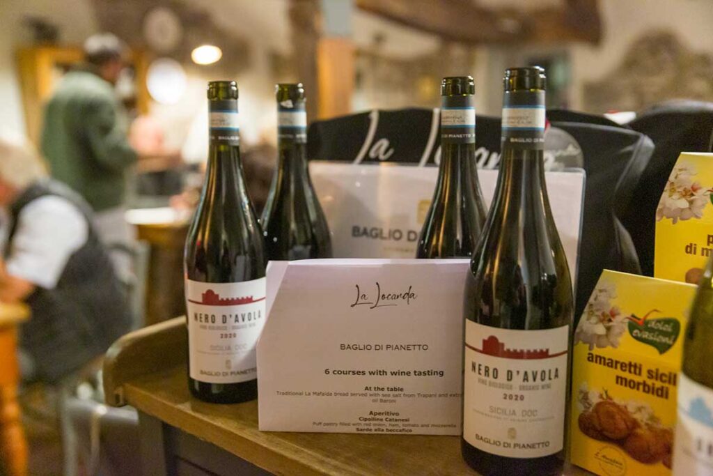 four bottles of Nero D’avola Sicilia DOC and other products from Baglio Di Pianetto Estates in Sicily