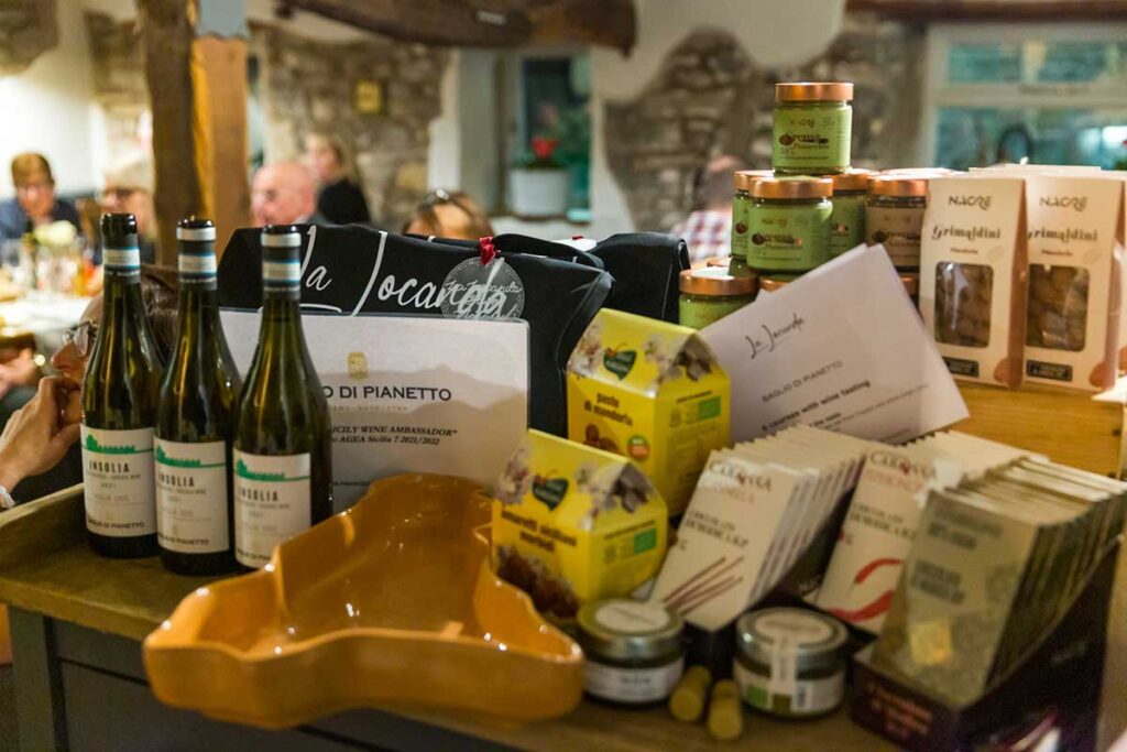 a selection of wines and other products from the Baglio Di Pianetto Estates in Sicily