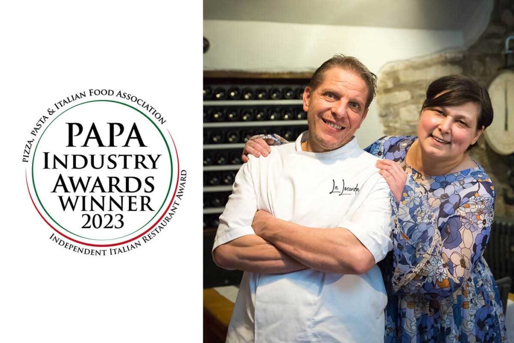 Proud winners of the PAPA Best Independent Italian Restaurant award 2023 - CInzia and Maurizio Bocchi of La Locanda