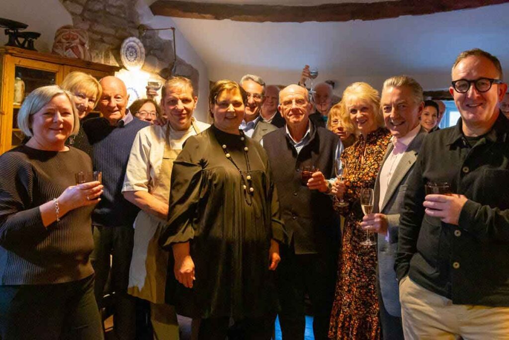 Guests celebrating the 20th anniversary of renowned Italian restaurant in Lancashire, La Locanda. Hosts Cinzia and Murizio Bocchi front and centre with their guests.