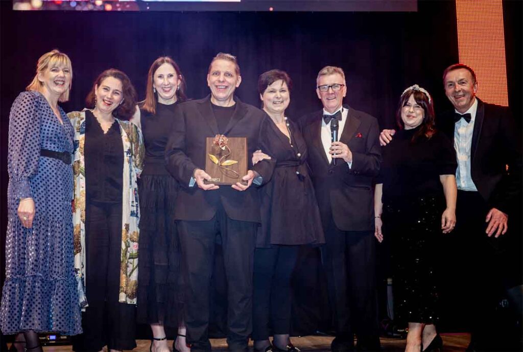 The team from La Locanda collect the Taste Lancashire award at this year's Lancashire Tourism Awards - pictured on stage with the awards presenter and sponsor.