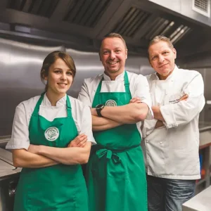 Chefs Maurizio Bocchi and Michael Vanheste, and chocolatier, Zoe McCaig