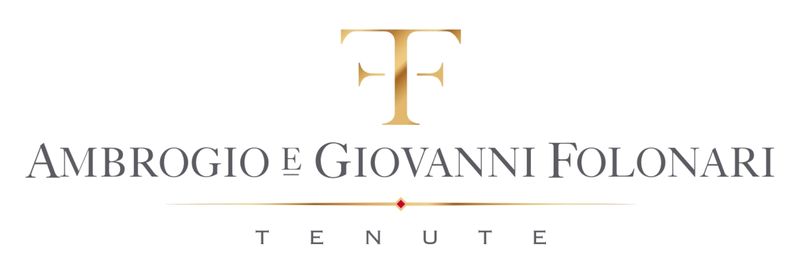 Logo for Ambrogio e Giovanni Folonari Tenute, featuring a gold stylised F above the company name in elegant grey lettering, with TENUTE in gold below a thin line and small red diamond.